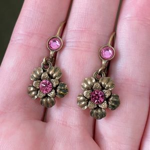 Michal Negrin Gold Flower Earrings with Pink Stones